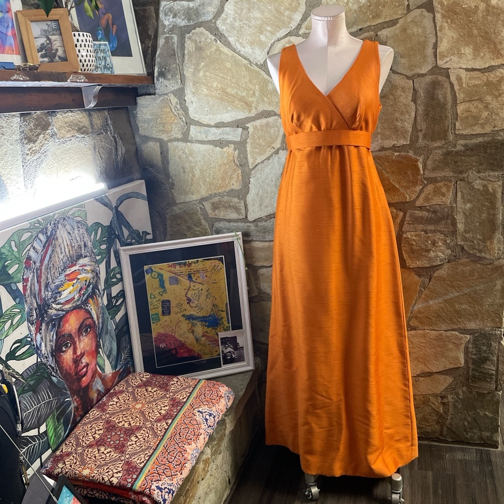 Joie De Vivre 50s Burnt Orange Belted Sheath Gown 🧡